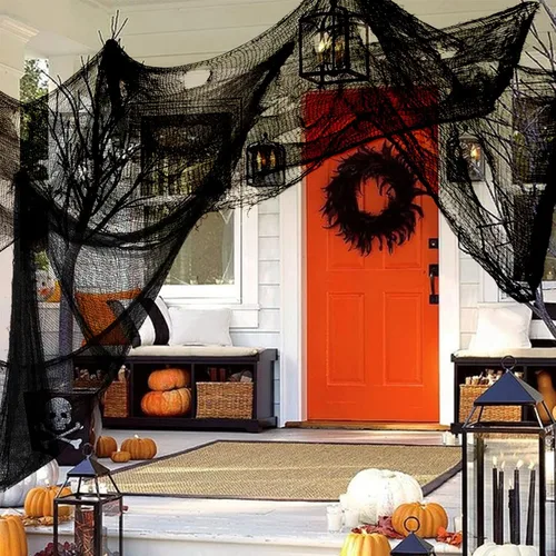 Vista 2 de Yunfan- Tela espeluznante de 9.84 yardas x 79 pulgadas + tela de araña para decoración de Halloween para fiestas en interiores, al aire libre