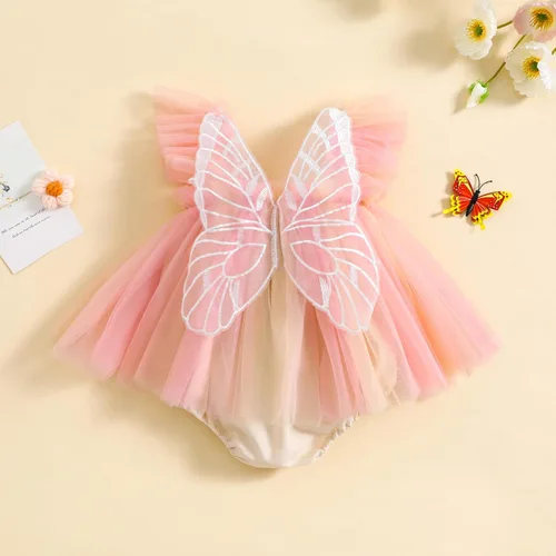 Vista 2 de Dcohmch Disfraz de Halloween para niña pequeña, alas de hada, mariposa, sin mangas, tutú