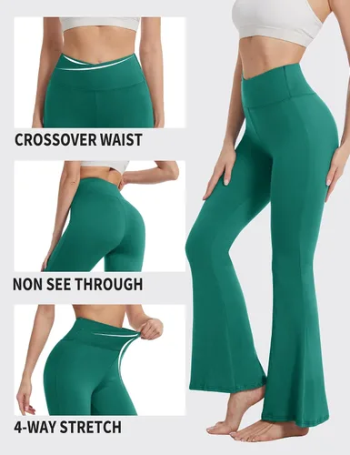 Vista 20 de ZOOSIXX Pantalones de yoga acampanados para mujer, leggings cruzados suaves con corte de bota