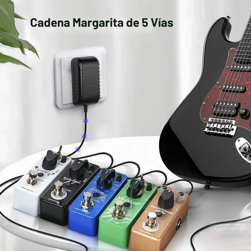 Vista 7 de Donner DPA-1 adaptador de suministro de energía de 9 V CD 1 A a pedal, punta negativa, cadena de cables con 5 conexiones para efecto de pedal.