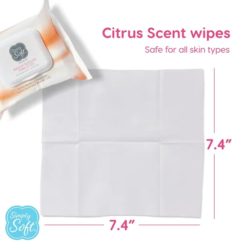 Vista 3 de Simply Soft - Toallitas desmaquillantes prémium de 25 unidades (2 paquetes abatibles), aroma cítrico, toallitas de maquillaje para pieles sensibles