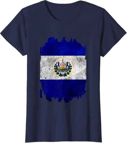 Vista 30 de Camiseta con bandera de El Salvador de El Salvador con diseño de bandera de El Salvador, Negro, S