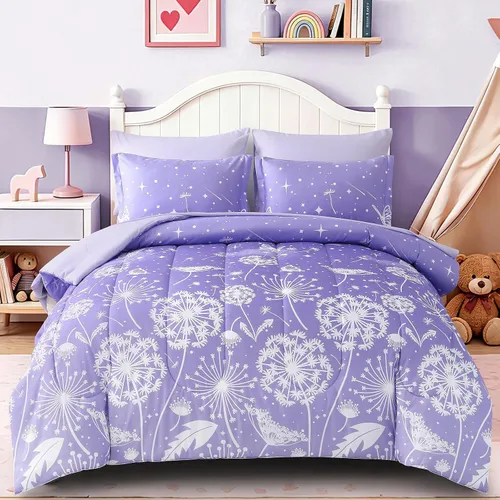 Vista 22 de Dinjoy Juego de edredón de 6 piezas para niñas, juego de ropa de cama colorido de arcoíris degradado tamaño individual, cama en una bolsa para niños