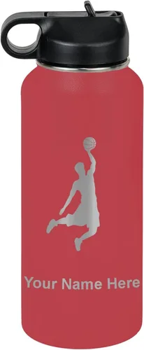 Vista 38 de LaserGram Botella de Agua Personalizada, Basketball Slam Dunk Man, Acero Inoxidable de Doble Pared con Aislamiento al Vacío con Pajita Abatible