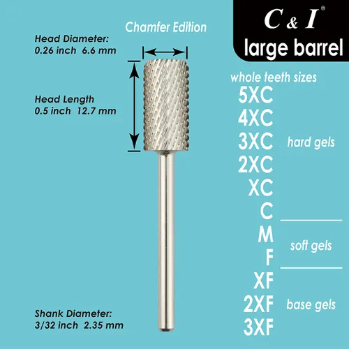 Vista 5 de C & I Broca de uñas de barril grande, edición chaflán, archivo electrónico profesional para máquina de lima de uñas, diseñada para quitar geles