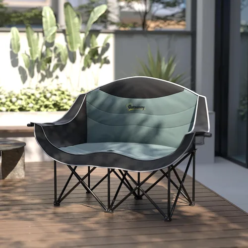 Vista 9 de Outsunny Double Camping Chair for Adults, Padded Folding Camp Chair for 2 Person with Armrest, Wine Glass Holder, Cup Holder, Carry Bag for Outdoor