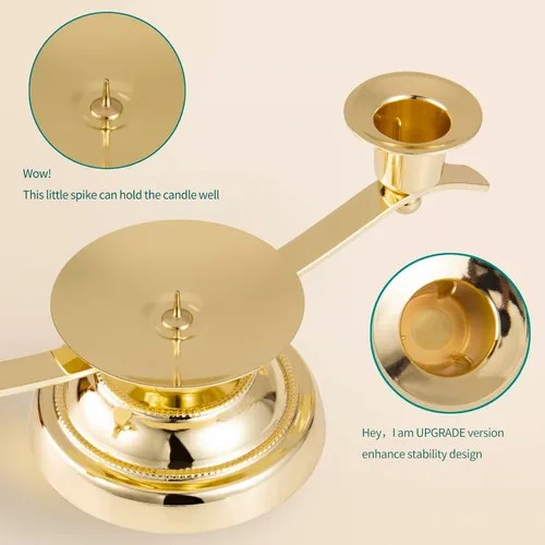 Vista 2 de Portavelas Gold Unity para bodas y regalos, portavelas ARCHOBAN con diseño de 3 velas con pasador estabilizador y clavijas de soporte laterales