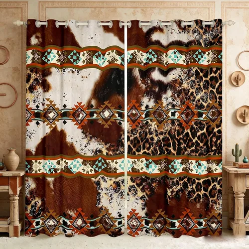 Vista 16 de Cortinas opacas de estilo bohemio occidental de 76 x 45 pulgadas, cortinas y cortinas de atrapasueños de vaca, cortinas del suroeste, cortinas