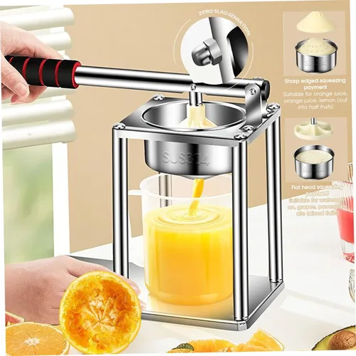Vista 6 de Exprimidor manual, exprimidor manual, prensa manual de acero inoxidable 304, extractor de jugos eficiente con taza medidora de 10.1 fl oz