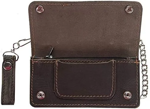 Vista 2 de Billys Biker Gear Cartera de cuero marrón envejecido con cadena plegable