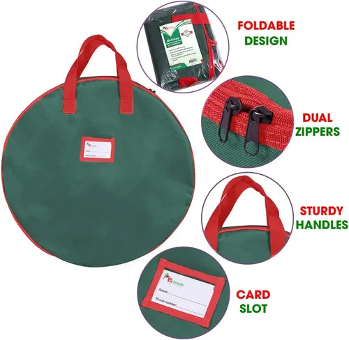 Vista 3 de Bolsa de almacenamiento de corona de Navidad de 30 pulgadas con asas, bolsa para coronas de guirnaldas, fabricada con poliéster Oxford 600D duradero