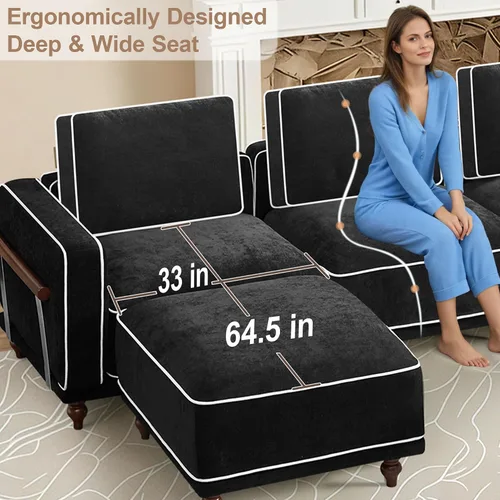 Vista 7 de Sofá biplaza modular de 80 pulgadas, sofá modular Cloud con reposabrazos y patas de madera, cómodo sofá tapizado de 2 plazas para sala de estar