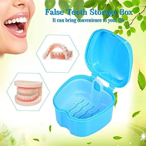 Vista 3 de Estuche de dentadura, taza de dentadura con colador y retenedor de tapa, taza de remojo de limpieza, caja de baño de dentaduras postizas, caja