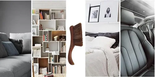 Vista 2 de Escoba de mano, escoba de mano para cepillo de cama, cepillo de pelo de caballo con mango de madera, cepillo de cama extendido, para automóvil