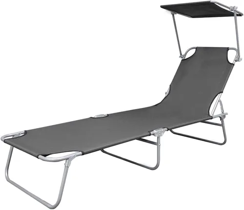 Vista 6 de vidaXL Tumbona plegable con toldo, color gris acero
