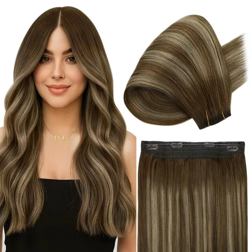 Vista 62 de Fshine - Extensiones de cabello con hilo invisible de 12 pulgadas, color rubio ceniza con reflejos de rubio decolorado, pieza de cabello humano real