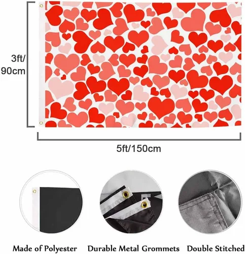 Vista 2 de Swono Bandera de corazón rosa romántico de San Valentín para exteriores e interiores, bandera de 3 x 5 pies para granja