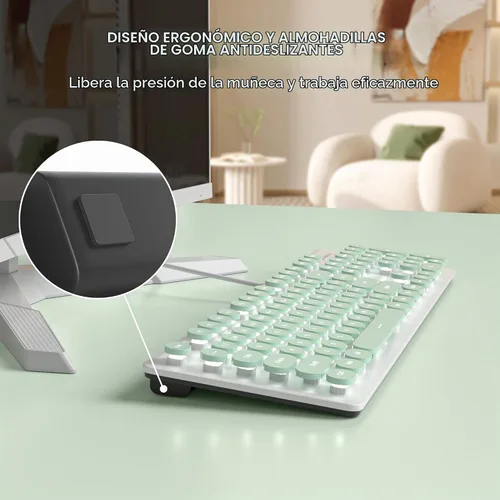 Vista 6 de Teclado de máquina de escribir de 104 teclas Punk Gaming Retro Teclado LED Blanco Retroiluminado Lindo Teclado con Cable USB Adecuado