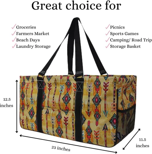 Vista 468 de NGIL Bolsa de comestibles reutilizable extra grande plegable de gran tamaño para comestibles, almacenamiento, picnic, playa, Estampado