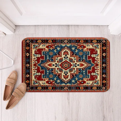 Vista 2 de Erosebridal Alfombras de baño vintage art decó, alfombra de baño antideslizante con medallón oriental rojo, 16 x 24 pulgadas, estilo bohemio, turco