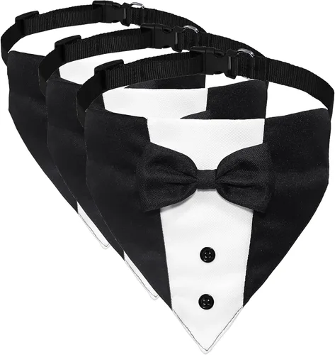 Vista 7 de GOYOSWA Traje de esmoquin para perro, collar bandana de boda con corbatín, esmoquin formal ajustable para perro, esmoquin de cumpleaños