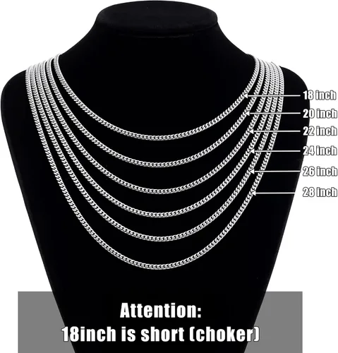 Vista 8 de Fiusem Cadena de eslabones cubanos en tono plateado de 0.157 in para hombres, collares de cadena de acero inoxidable para hombres, mujeres y niños
