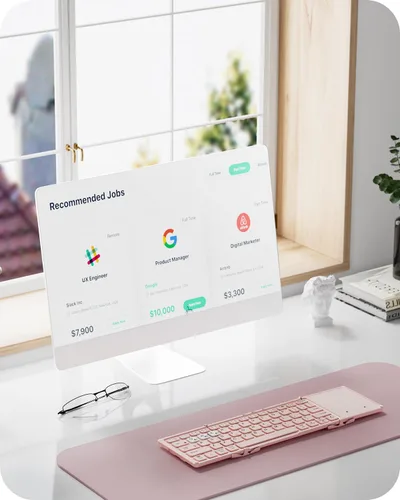 Vista 5 de Artciety - Teclado Bluetooth plegable, portátil e inalámbrico con panel táctil más grande, teclado plegable de bolsillo rosa para MacOS, Android
