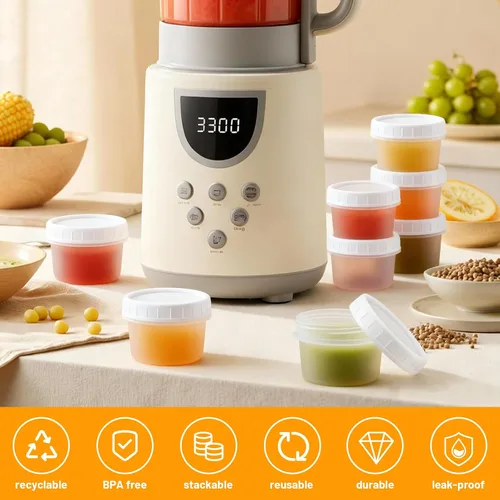 Vista 5 de Paquete de 24 tarros de almacenamiento de alimentos de 4 onzas (4.1 fl oz) con tapas de rosca Reusable Small Refrigerated Jars Plastic Freezer