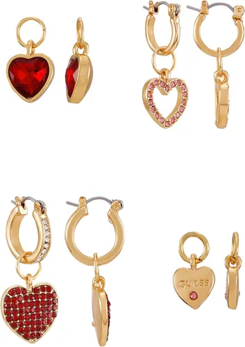 Vista 2 de GUESS Goldtone - Mini aretes de aro Huggie con dijes de corazón intercambiables, Vidrio, cristal