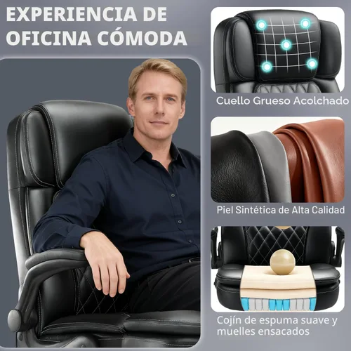 Vista 5 de Silla de oficina ejecutiva grande y alta de 450 LBS con brazo abatible, silla de escritorio de computadora de cuero PU resistente, cómoda silla