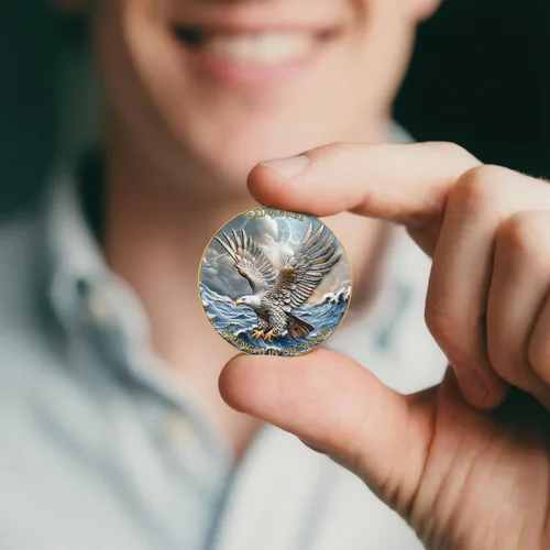 Vista 5 de Moneda de desafío de águila 3D de doble cara de aleación de zinc de 1.57 pulgadas, diseño inspirador colorido con Isaías 40:31, tema de fuerza