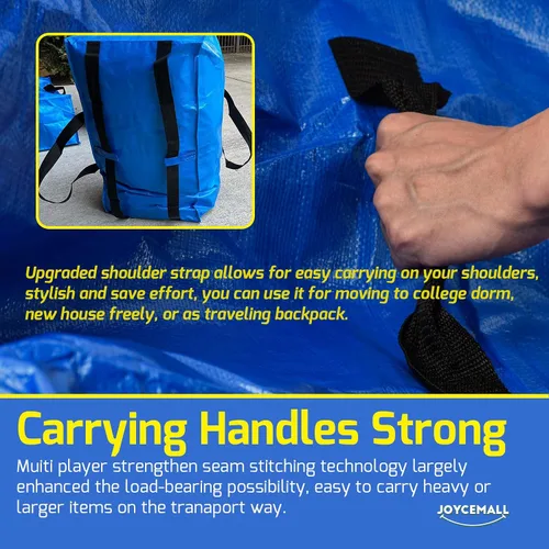 Vista 5 de Juego de 4 bolsas de mudanza extragrandes resistentes, de plástico reutilizable XL, bolsas de almacenamiento con correas de mochila y asas fuertes