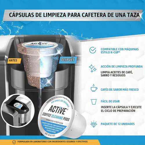 Vista 2 de ACTIVE Cápsulas de limpieza Keurig compatibles con K-Cup – Limpiadores de enjuague rápido para cafetera de una sola porción, kit de limpieza