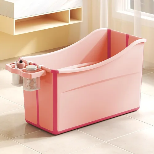 Vista 8 de Bañera plegable para bebé, bañera plegable para niños pequeños, bañera portátil grande plegable para niños pequeños pequeña con termómetro y cesta