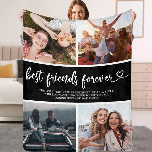 Vista 14 de YESCUSTOM Manta personalizada de Friends Forever con collage de fotos y texto, manta personalizada para mejores amigos, mejores amigos, cumpleaños