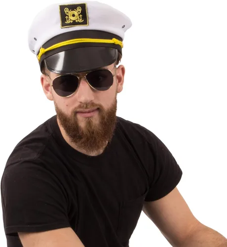 Vista 2 de Tigerdoe Sombrero de capitán de yate, sombrero de marinero y gafas de sol de aviador, disfraz de marinero