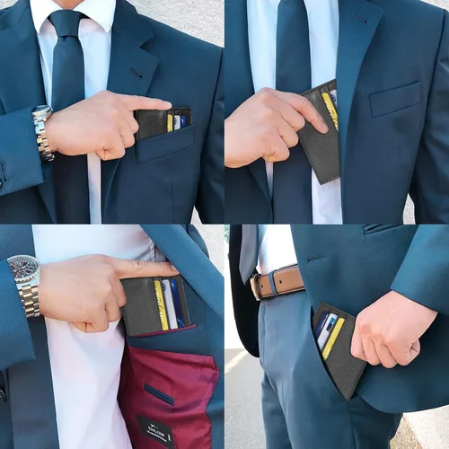 Vista 77 de URAQT Cartera para tarjetas de crédito, cartera minimalista de cuero delgado con cremallera, mini protector de tarjeta de crédito, llavero bolsillo