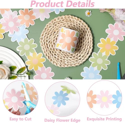 Vista 3 de Tablero de anuncios de margaritas para decoración de 32.8 pies, borde de anuncios floral pastel de margarita, bordes enrollados troquelados