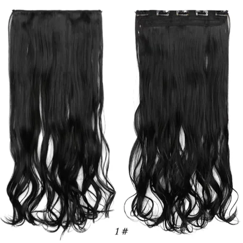 Vista 6 de Extensiones de cabello sintético de 24 pulgadas, 4.23 onzas, color negro, 5 clips, extensiones de cabello sintético resistentes al calor #1 (negro)