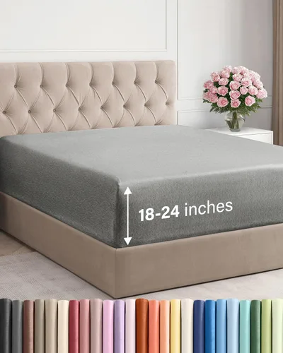 Vista 77 de Sábana bajera ajustable extra profunda Twin XL – Sábana bajera individual de lujo de hotel solamente – Se adapta fácilmente a colchones de 18 a 24