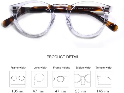Vista 7 de EAREADA Gafas redondas vintage con lente transparente de acetato de borde redondo grueso para hombres..