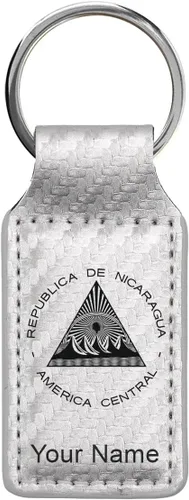 Vista 39 de LaserGram Llavero rectangular, bandera de Nicaragua, grabado personalizado incluido, Bambú