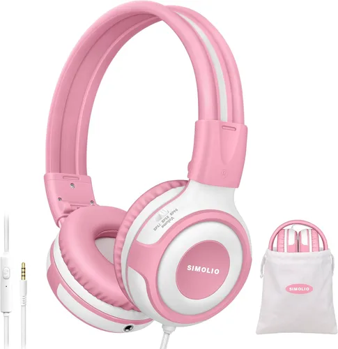 Vista 15 de SIMOLIO Auriculares para niños con 75 dB, 85 dB, 94 dB de volumen limitado y compartido, auriculares para niñas con micrófono, auriculares duraderos