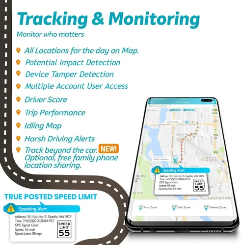 Vista 4 de Vyncs Flota: GPS Tracker Sin tarifa mensual, 4G LTE OBD, Seguimiento de automóviles y camiones en tiempo real, SIM, Plan de datos gratuito de 1 año