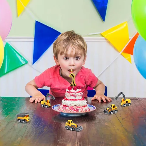 Vista 6 de Velas de cumpleaños de construcción número 1, juego de 12 adornos de construcción para tartas, decoración de pastel de excavadora para cumpleaños