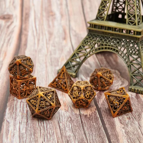 Vista 3 de Juego de dados de Dungeons and Dragons DND, juego de dados D y D, juego de dados de metal MTG D20, dados poliédricos huecos para juegos de rol