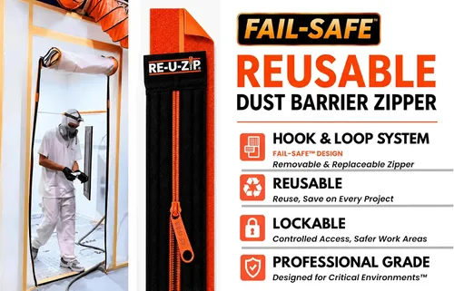 Vista 2 de RE-U-ZIP® Cremallera resistente reutilizable con barrera contra polvo Paquete Pro Sistema patentado de gancho y bucle Rentable y confiable Azul