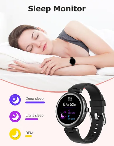 Vista 6 de Rastreador de Fitness, Relojes redondos de fitness para mujeres con Bluetooth, llamada, monitor de frecuencia cardíaca, rastreador de sueño