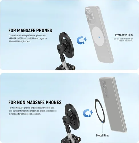 Vista 2 de NEEWER Trípode magnético flexible para teléfono compatible con Magsafe iPhone 15 Pro Max 14 Series Android, Mini Vlog Soporte de trípode