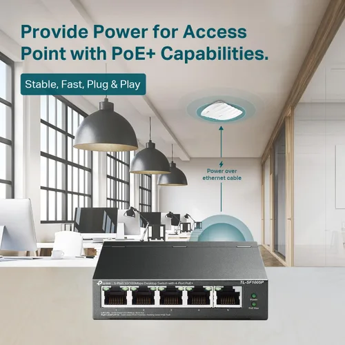 Vista 3 de TP-Link TL-SF1005P, 5 Port Fast Ethernet 10/100 Mbps PoE Switch